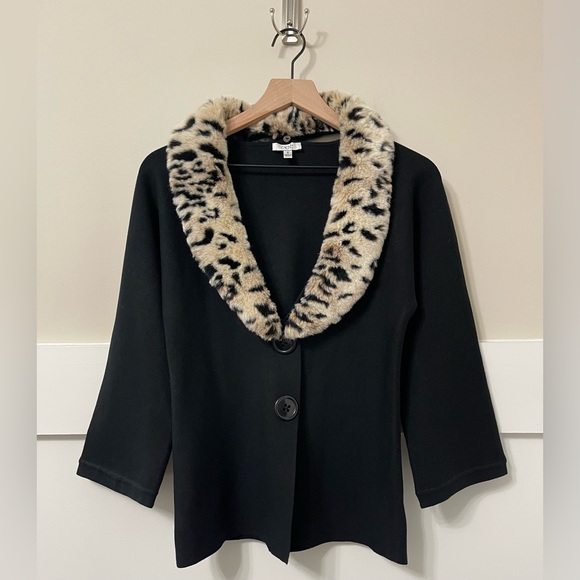 Cache Black Silk Blend Leopard Faux Fur Bell Sleeve Cardigan Sweater Size Small - Picture 3 of 9